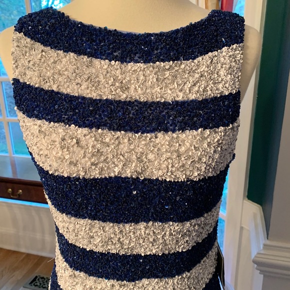 Theia Sequin Navy Blue & White Dress Size 10 NEW - Picture 2 of 8